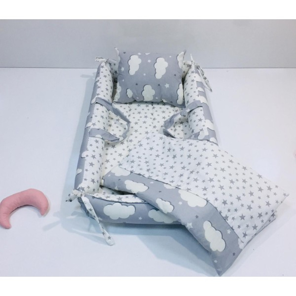 Balamira Düz Gri Bulutlu 3 Parça Babynest Seti - Desenli Ana Kucağı Fiyatı