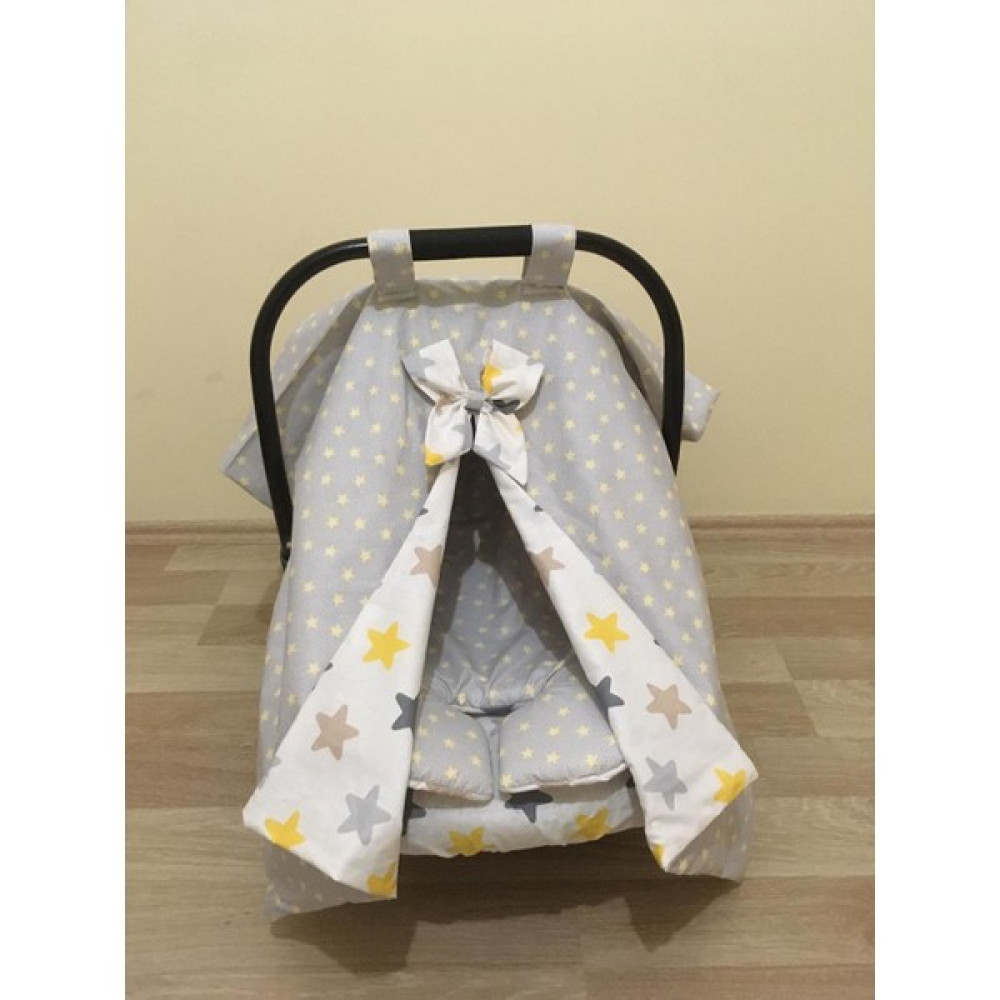 Balamira Gri Zemin Sarı Yıldız 3 Parça Puset Seti Puset Örtüsü + Minderi + Çarşafı - Desenli Ana Kucağı ve Oto Koltuğu Fiyatı