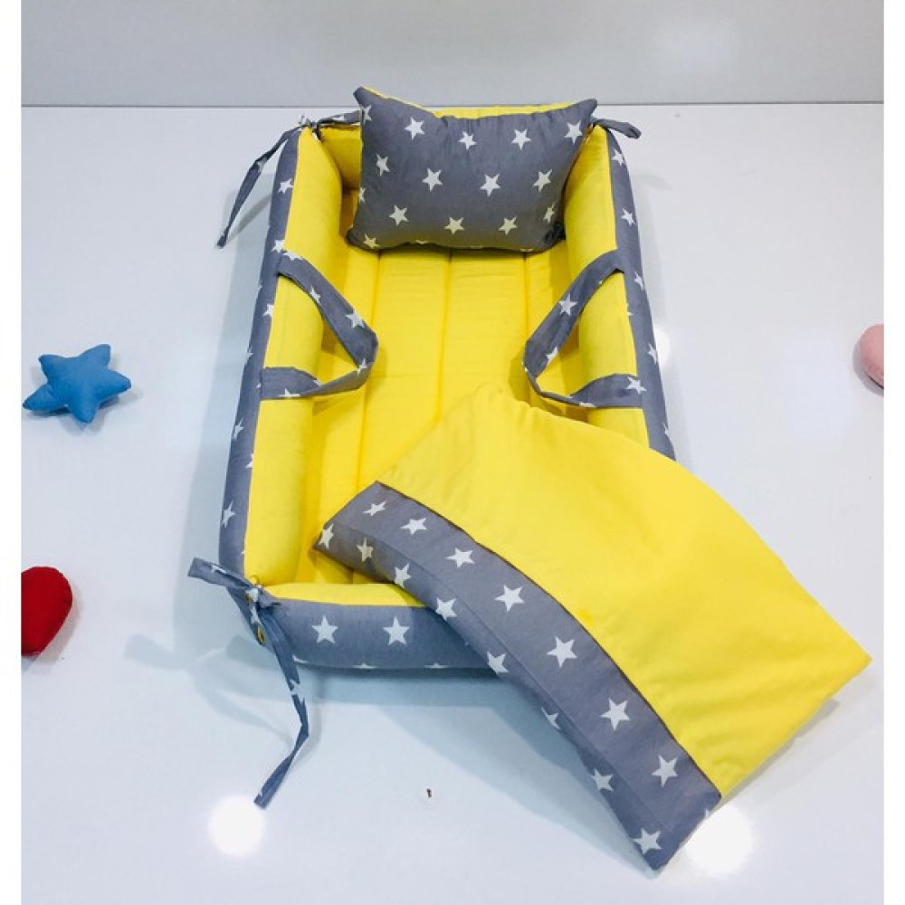 Balamira Koyu Yıldız Sarı 3 Parça Babynest Seti - Desenli Ana Kucağı Fiyatı