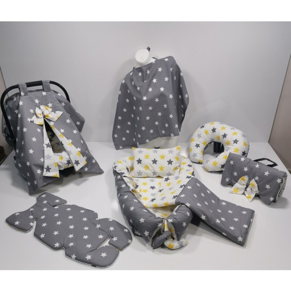 Balamira Koyu Yıldız- sarı yıldız Oval 10Lu Babynest Seti - Koyu Gri Ana Kucağı ve Oto Koltuğu Fiyatı