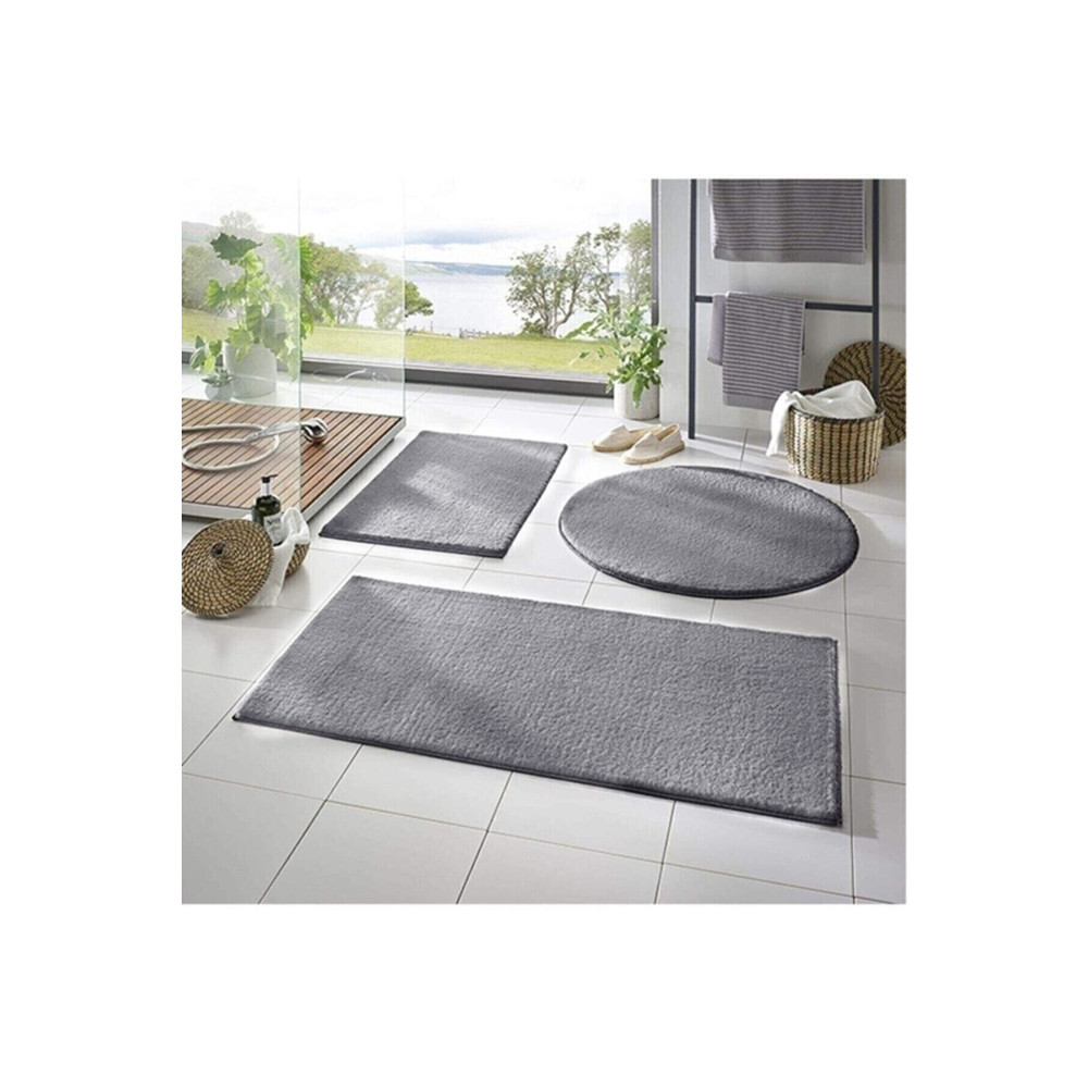 Balat Halı 3lü Banyo Halısı Peluş Post Halı Klozet Takımı Açık Gri 50x90--50x60---50x50(yuvarlak) Banyo Tekstili Fiyatı