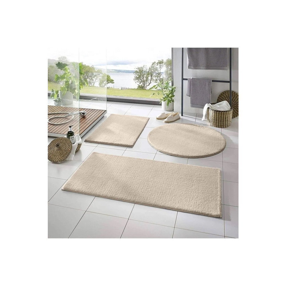 Balat Halı 3lü Banyo Halısı Peluş Post Halı Klozet Takımı Bej 50x90--50x60---50x50(yuvarlak) Banyo Tekstili Fiyatı