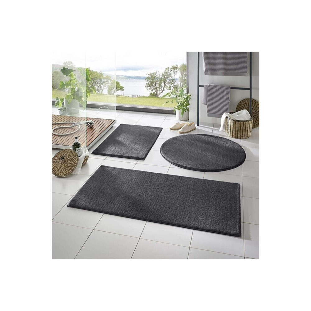Balat Halı 3lü Banyo Halısı Peluş Post Halı Klozet Takımı Koyu Gri 50x90--50x60---50x50(yuvarlak) Banyo Tekstili Fiyatı