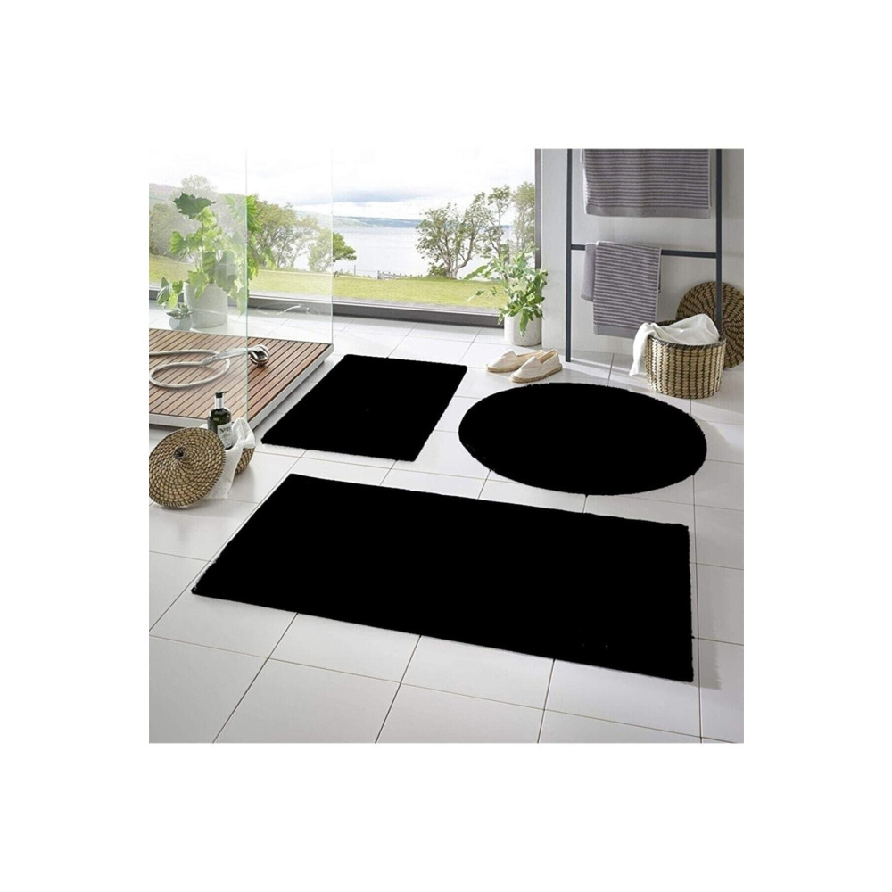 Balat Halı 3lü Banyo Halısı Peluş Post Halı Klozet Takımı Siyah 50x90--50x60---50x50(yuvarlak) Banyo Tekstili Fiyatı