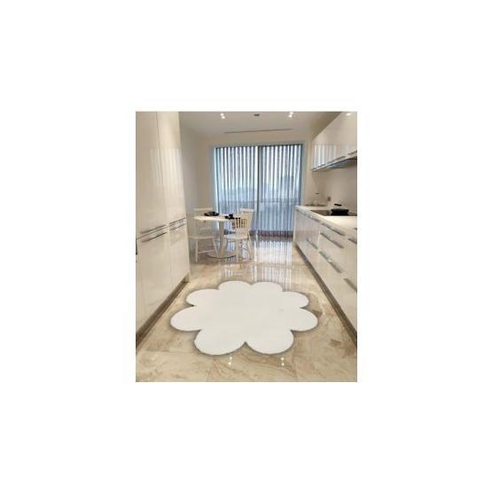 Balat Halı Dekoratif Beyaz Peluş Yumuşak Papatya Halı 120x120