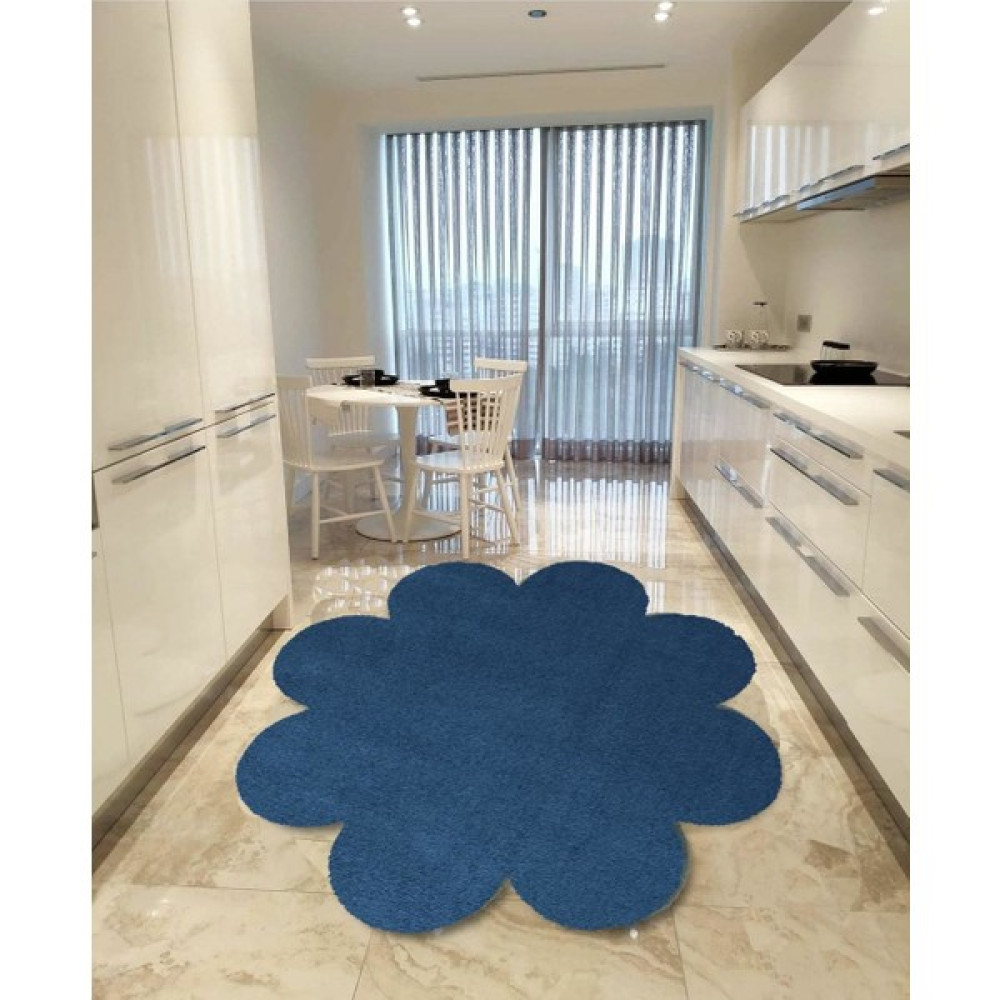 Balat Halı Dekoratif Mavi Kaymaz Taban Peluş Papatya Halı - 100 x 100 cm Salon Halısı Fiyatı