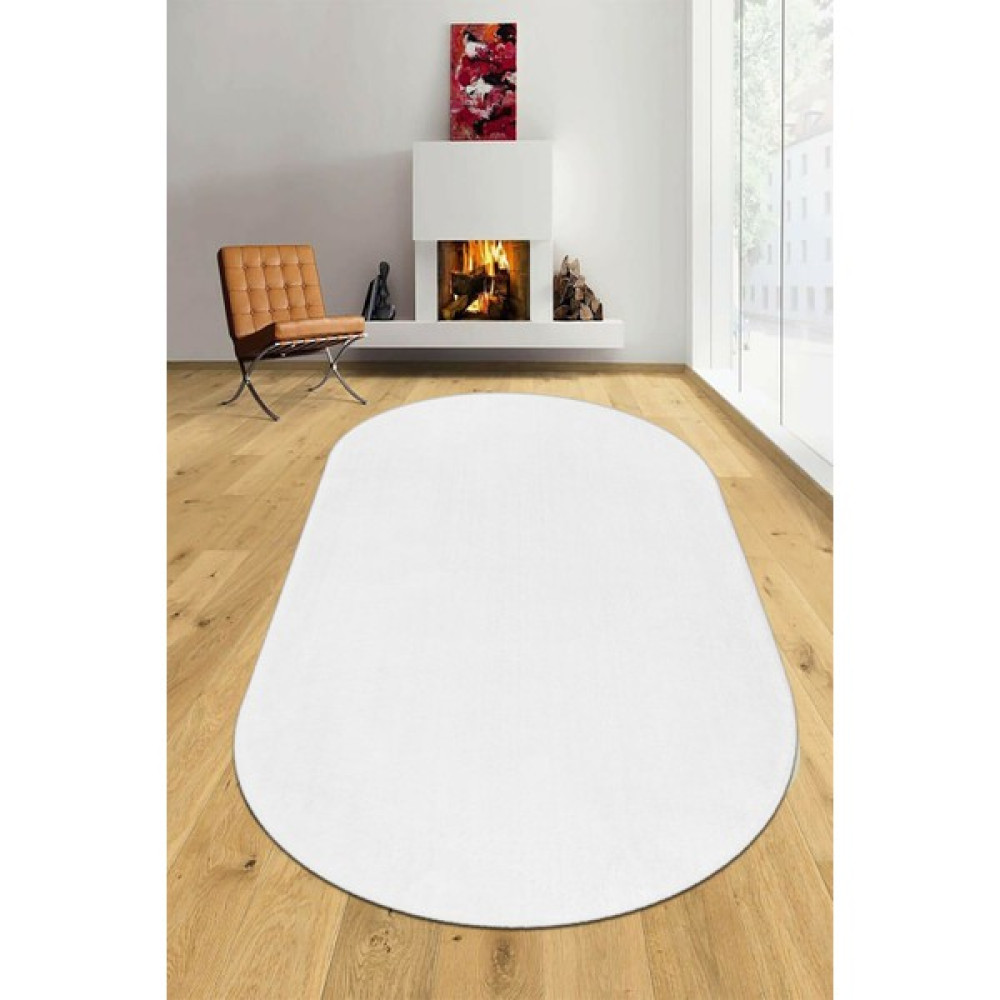 Balat Halı Elips Kalın Yumuşak Kaymaz Taban Beyaz Peluş Halı - 50 x 80 cm Salon Halısı Fiyatı