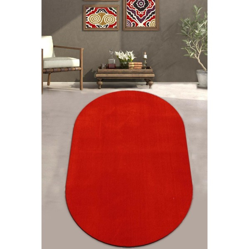 Balat Halı Elips Kalın Yumuşak Kaymaz Taban Kırmızı Peluş Halı - 50 x 80 cm Salon Halısı Fiyatı