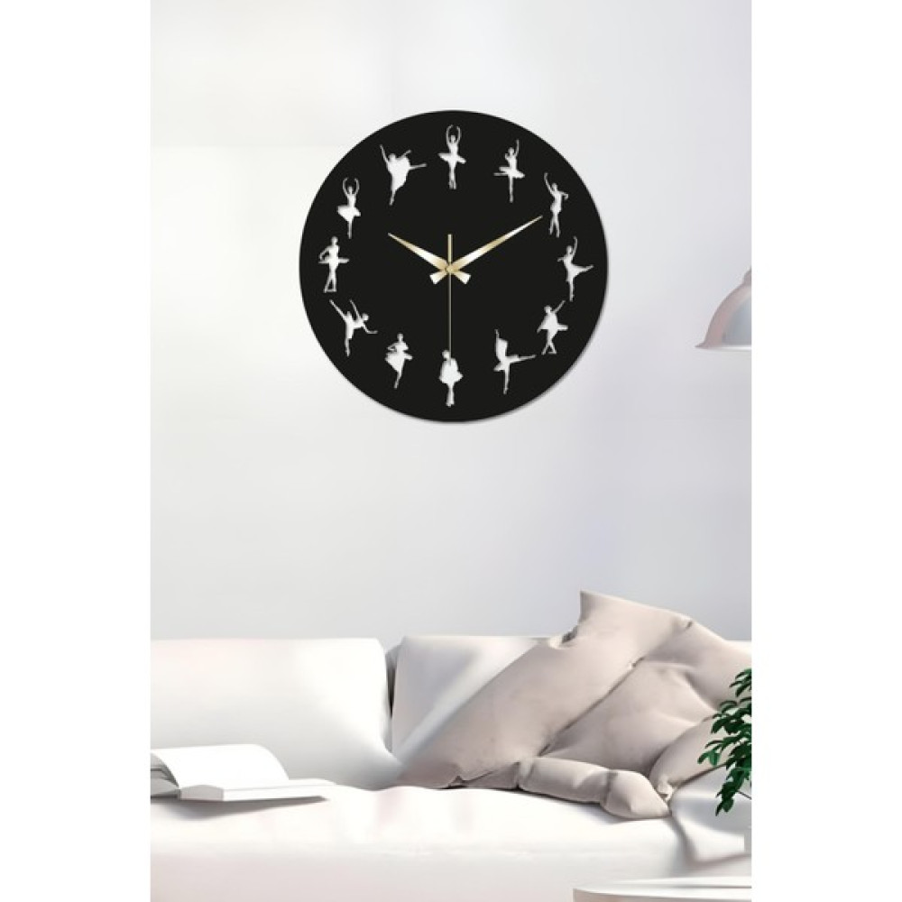 Balerin Motifli Duvar Saati - Çocuk Odası Konsepti Ahşap Duvar Saati - Balerin Saat 38 X38CM Dekoratif Saat Fiyatı