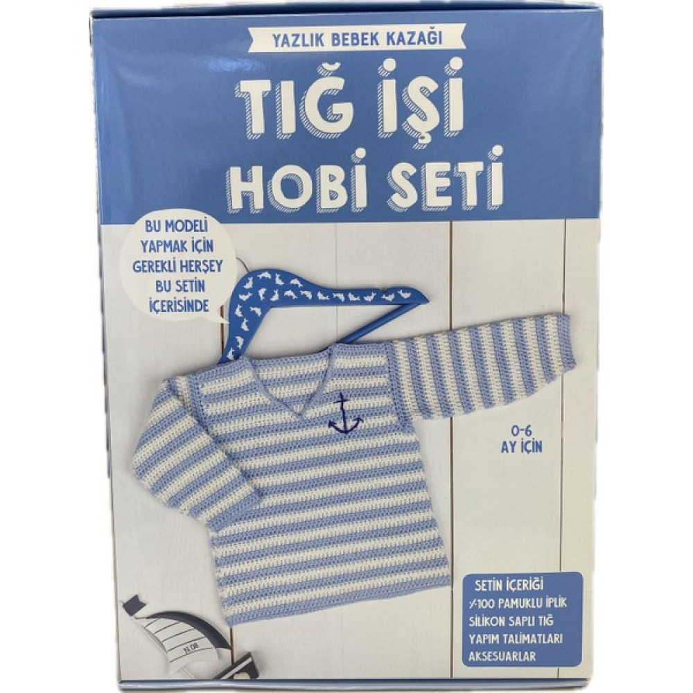 Balım Örgü Evi Tığ Işi Hobi Seti Mavi Beyaz Yazlık Bebek Kazağı 0-6 Ay Için Uygun Beden Oyun & Hobi Fiyatı