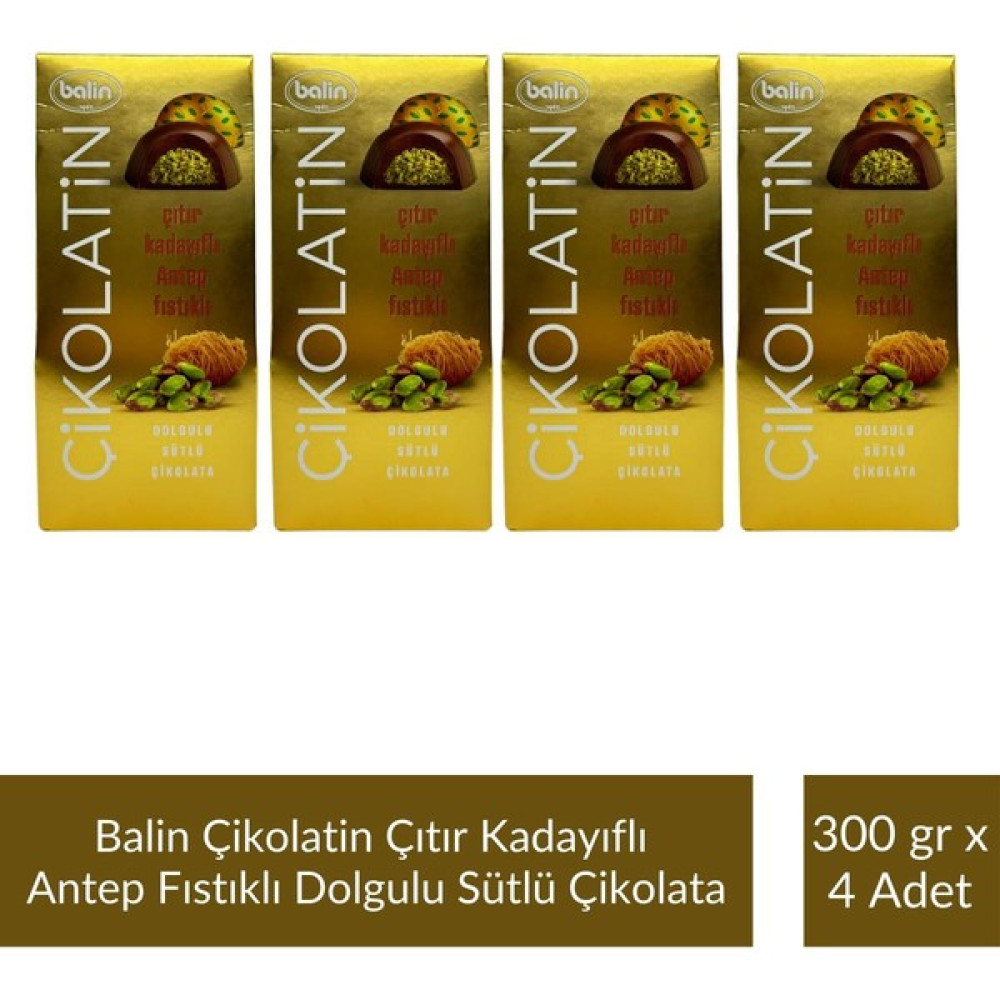 Balin Çikolatin Çıtır Kadayıflı Antep Fıstıklı Dolgulu Sütlü Çikolata 300 gr x 4 Adet Çikolata ve Gofret Fiyatı