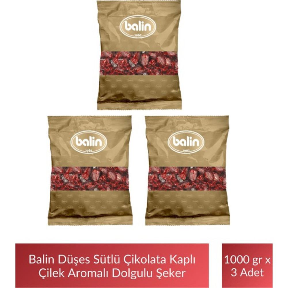 Balin Düşes Çikolata Kaplı Çilek Aromalı Sert Şeker 1000 gr x 3 Adet - 1 kg Diğer Fiyatı