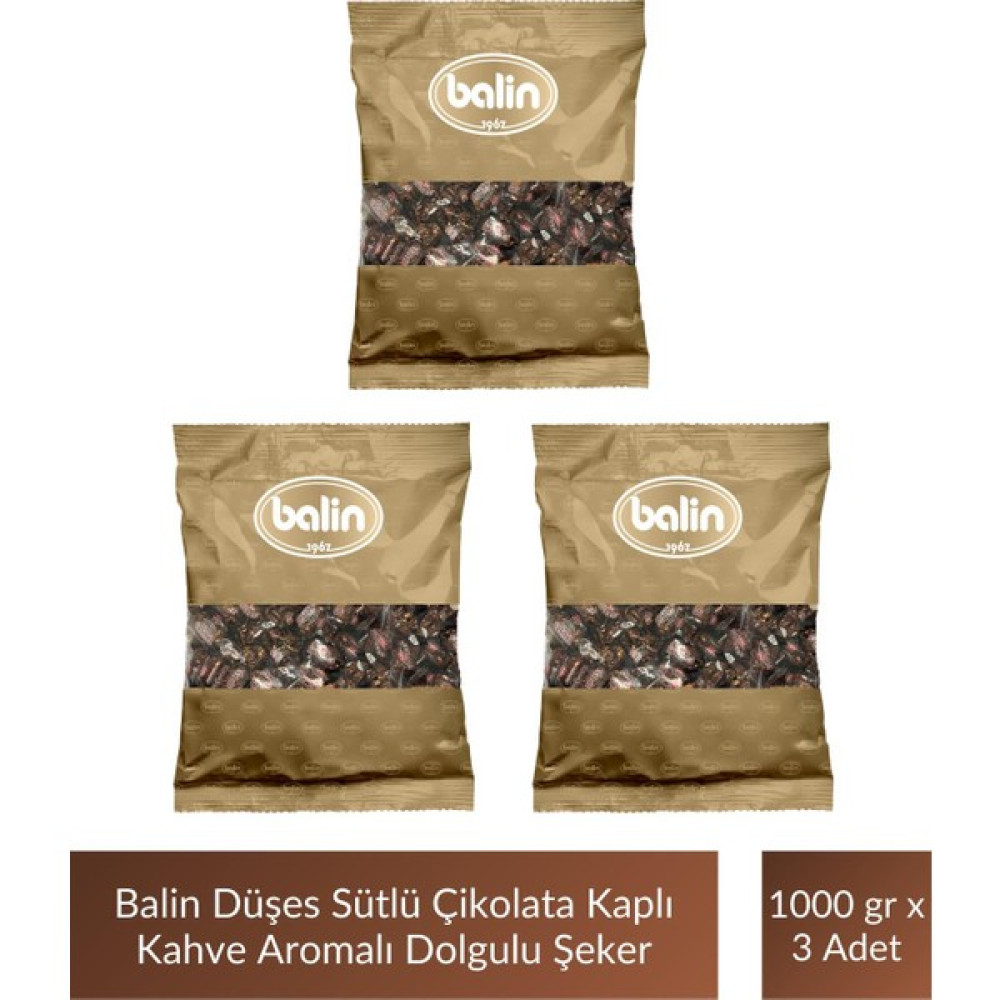 Balin Düşes Çikolata Kaplı Kahve Aromalı Sert Şeker 1000 gr x 3 Adet - 1 kg Diğer Fiyatı