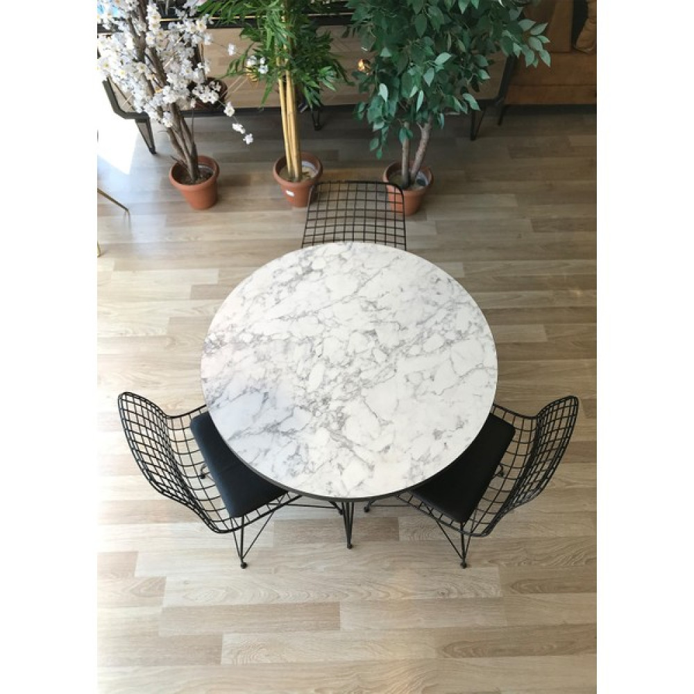 Balkon Masası Yuvarlak + 3 Sandalye Beyaz Mermer Çap 90 Masa - Sandalye Seti / Takımı Fiyatı