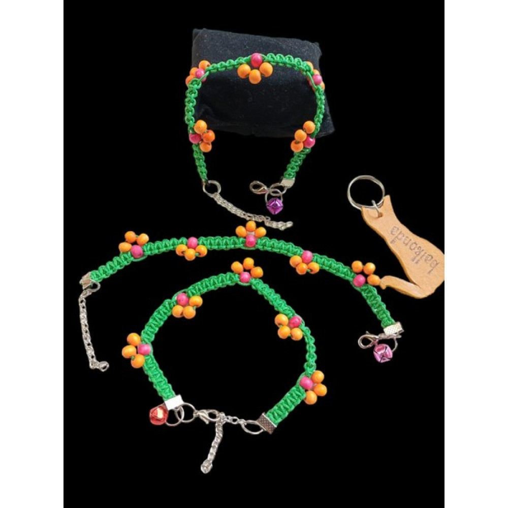 Balkonda Kedi Tasması Kolye/Yeşil/Makrome Örgü/Boncuklu Zincir Ayarlı/Boyun Ölçüsü:20-26 Cm/Cat Collar - Yeşil Evcil Hayvan Ürünleri Fiyatı