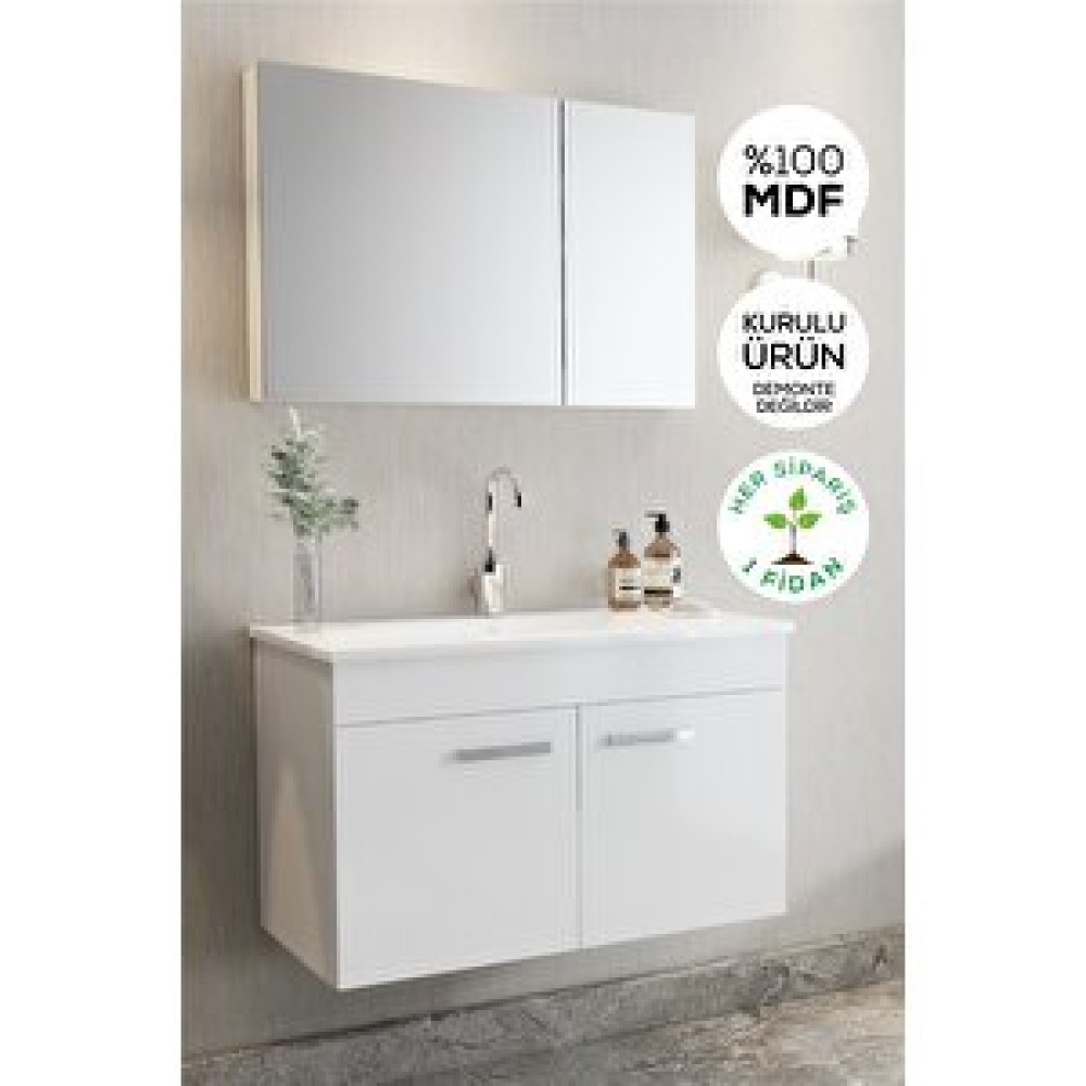 Balneom Banyo Defne 65 Cm Banyo Dolabı Aynalı Dolaplı Üst Dolap Lavabo Banyo Dolabı / Mobilyası Fiyatı