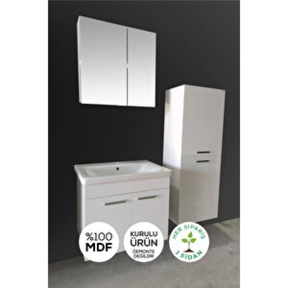 Balneom Banyo Defne 80cm Banyo Dolabı Aynalı Dolaplı Üst Dolap Lavabo Boy Dolabı Banyo Dolabı / Mobilyası Fiyatı