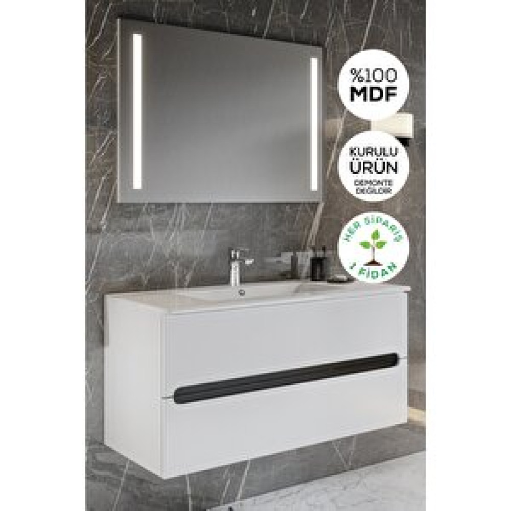 Balneom Banyo Kadife Beyaz Parlak Hıgh Gloss 100 Cm Banyo Dolabı Led Işıklı Aynalı Üst Dolap Banyo Dolabı / Mobilyası Fiyatı