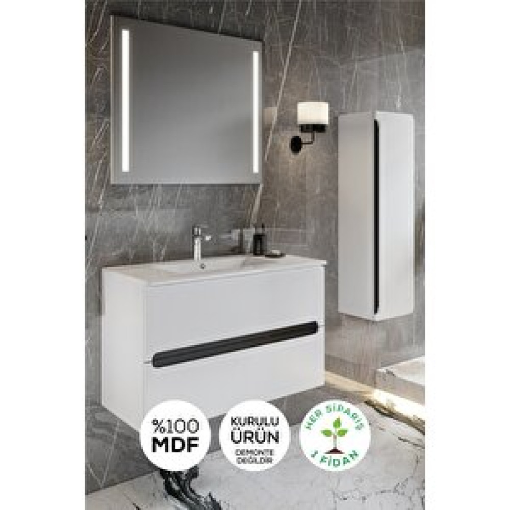 Balneom Banyo Kadife Beyaz Parlak High Gloss 100 Cm Banyo Dolabı Ledli Aynalı Üst Dolap Ve Boy Dolabı Banyo Dolabı / Mobilyası Fiyatı