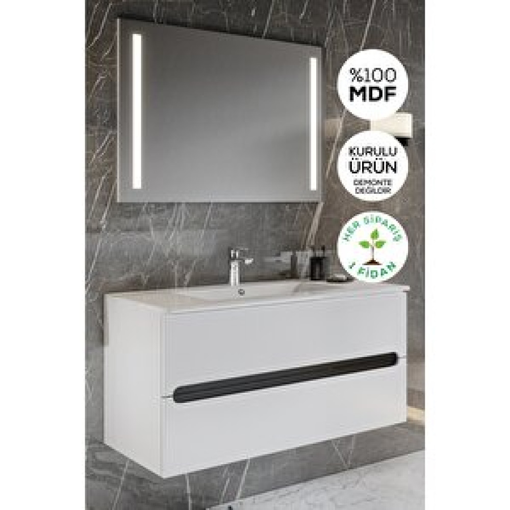 Balneom Banyo Kadife Beyaz Parlak High Gloss 80 Cm Banyo Dolabı Led Işıklı Aynalı Üst Dolap Banyo Dolabı / Mobilyası Fiyatı