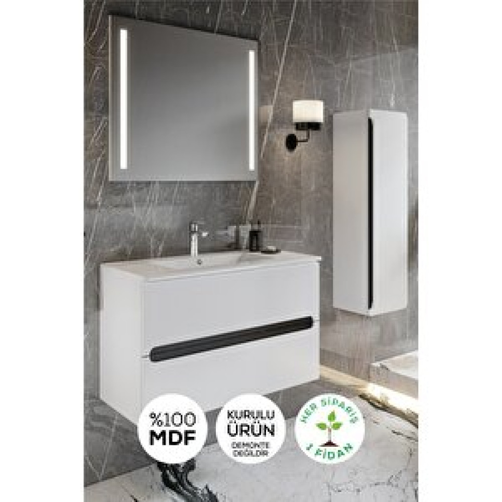 Balneom Banyo Kadife Beyaz Parlak High Gloss 80 Cm Banyo Dolabı Ledli Aynalı Üst Dolap Ve Boy Dolabı Banyo Dolabı / Mobilyası Fiyatı