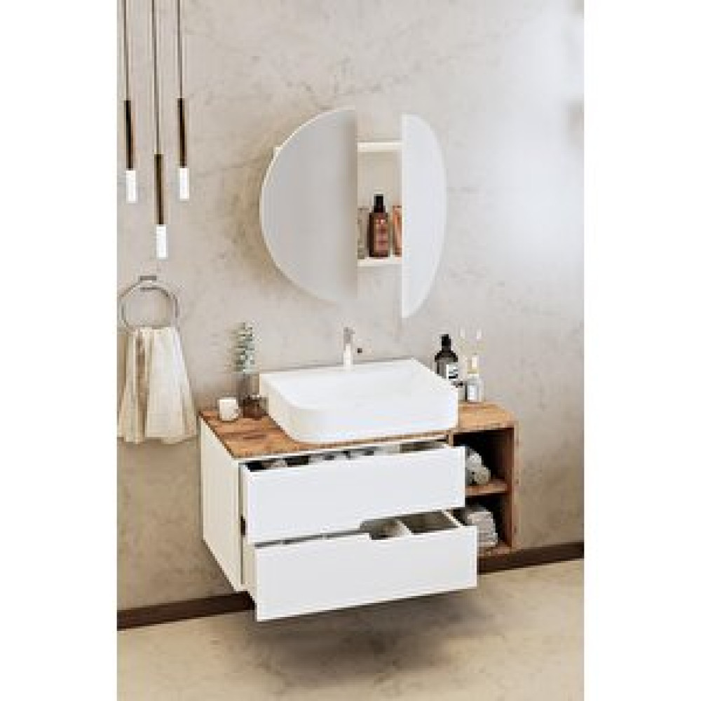 Balneom Banyo Koza 90 Cm Beyaz Banyo Dolabı Aynalı Dolaplı Üst Dolap Raf Ve Lavabo Banyo Dolabı / Mobilyası Fiyatı