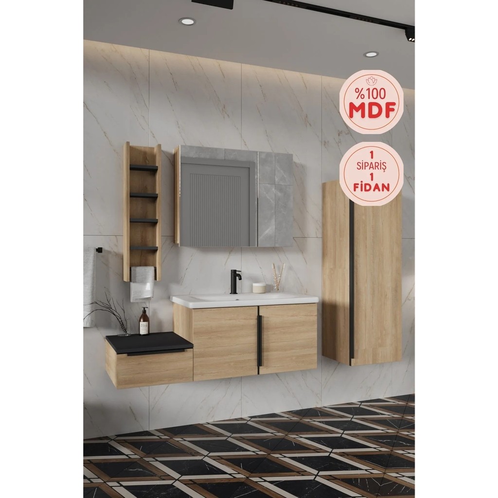 Balneom Banyo Zakkum 120 cm Banyo Dolabı+Dolaplı Aynalı Üst Dolap+Boy Dolabı+Raf Banyo Dolabı / Mobilyası Fiyatı