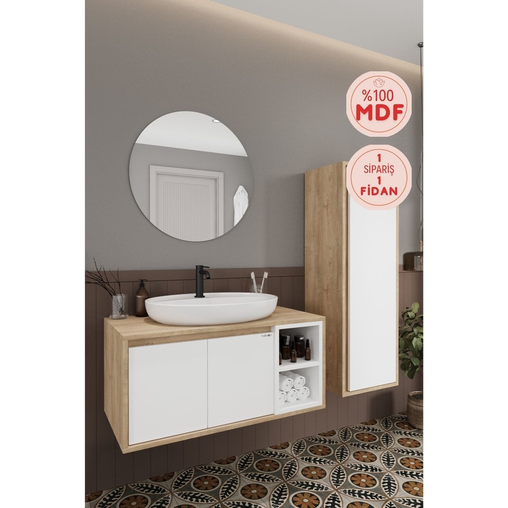 BALNEOM Gül Beyaz 100 Cm Banyo Dolabı+ayna+lavabo+boy Dolabı Banyo Dolabı / Mobilyası Fiyatı