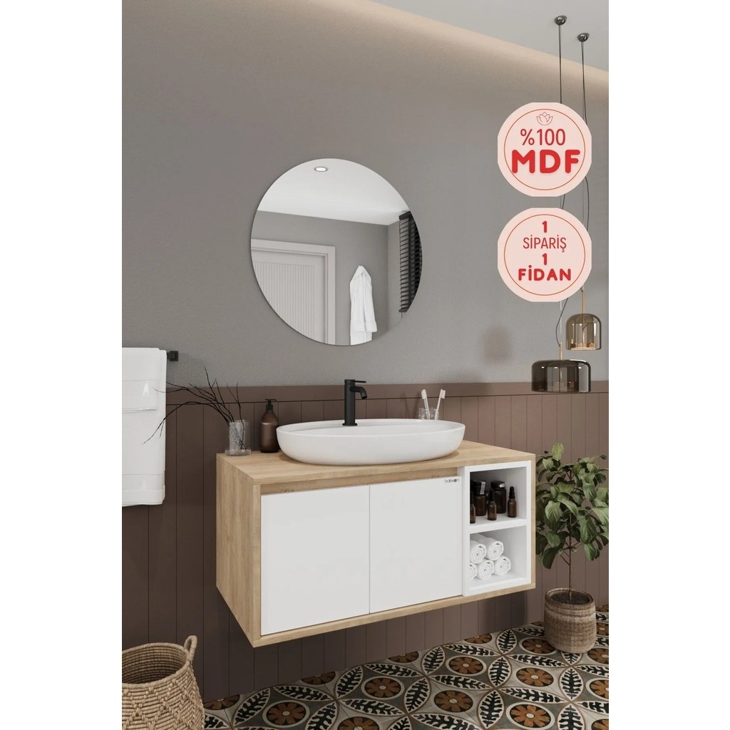 BALNEOM Gül Beyaz 90 Cm Banyo Dolabı Ayna Lavabo Banyo Dolabı / Mobilyası Fiyatı