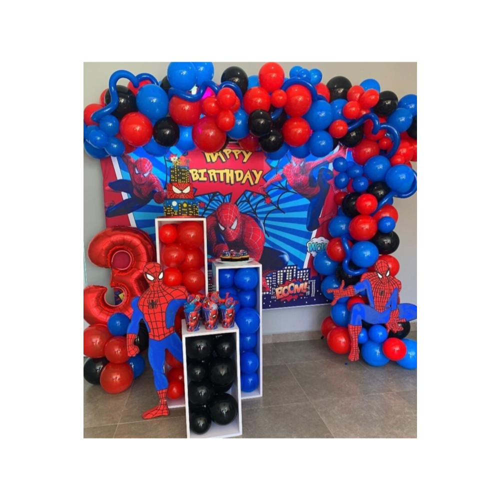 BalonEvi 80 Adet Kirmizi Siyah Lacivert Balon+5metre Zincir Adam Spiderman Yaş Günü & Parti Fiyatı