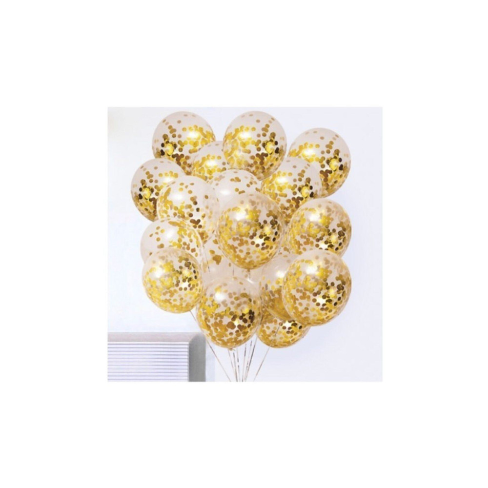 BalonEvi Gold Konfetili Şeffaf Balon Seti - 10 Adet Yaş Günü & Parti Fiyatı