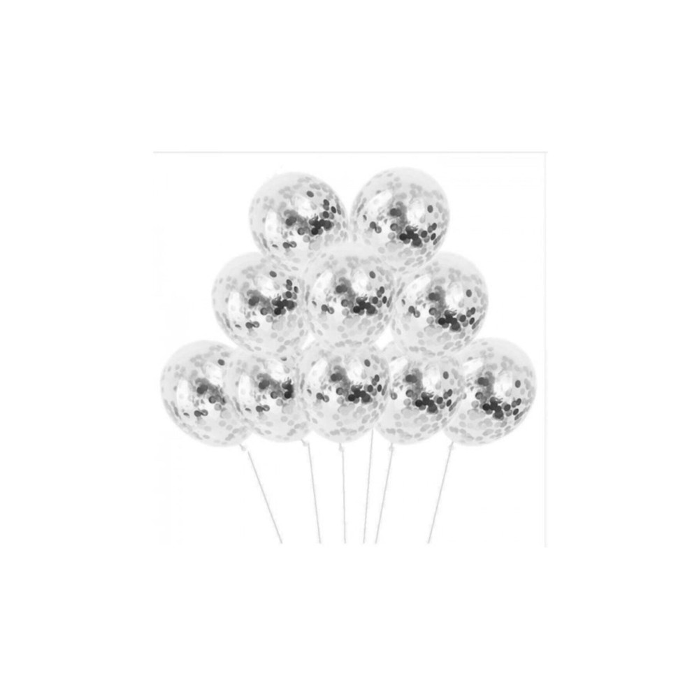 BalonEvi Gümüş Konfetili Şeffaf Balon Seti - 10 Adet Yaş Günü & Parti Fiyatı