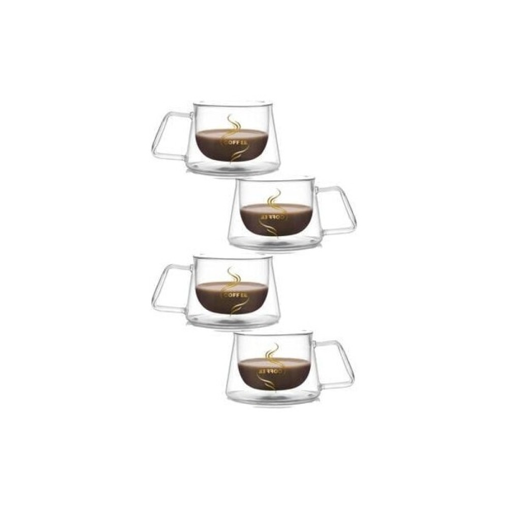 Balsa 4 Adet Çift Camlı Çift Cidarlı Coffee Baskılı Kupa Kahve,çay Fincan 200 ml Fincan / Bardak / Kahve Takımı Fiyatı