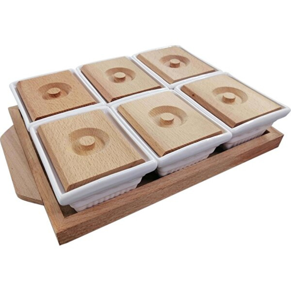 Balsa Ahşap Tepsili 6 Bölmeli Kahvaltılık Kahvaltı Takımı Fiyatı