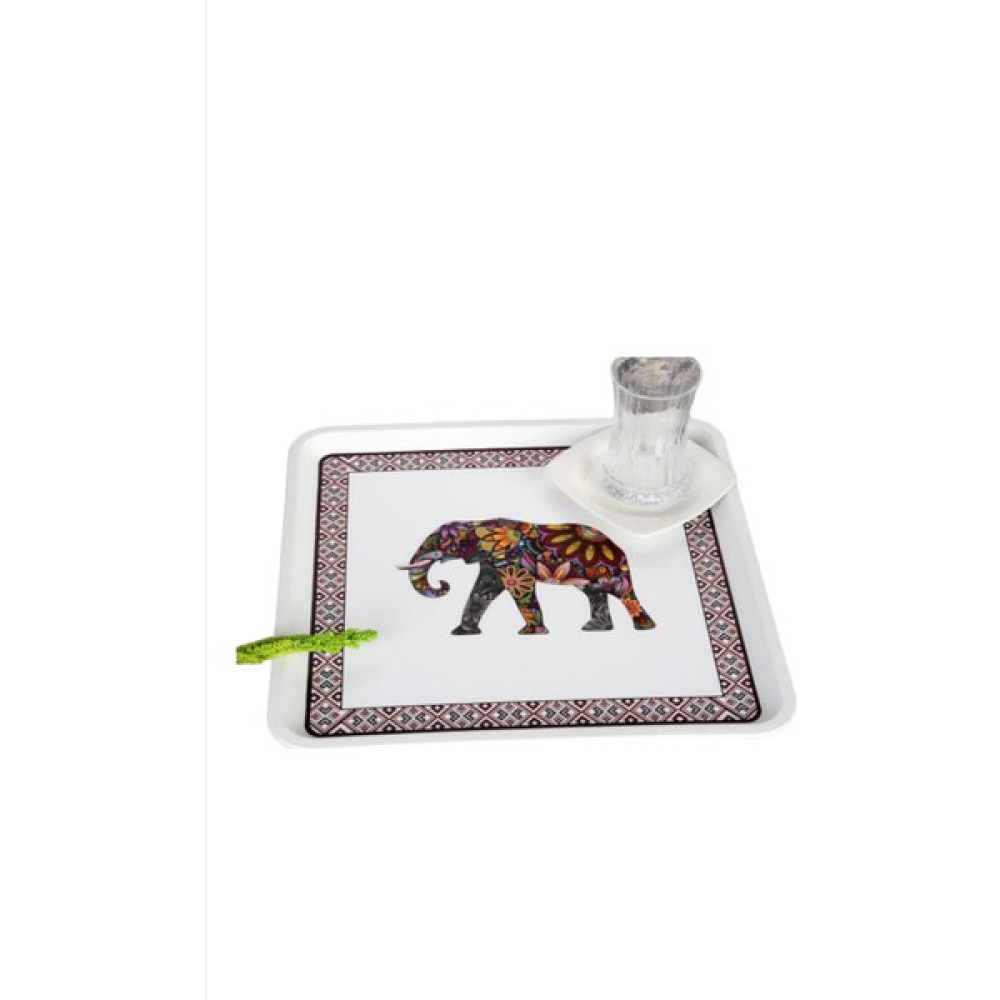 Balsa Zucci Akrilik Alaçatı Kare Tepsi Fil Desenli 32 x 32 cm - Beyaz Servis Tepsisi Fiyatı