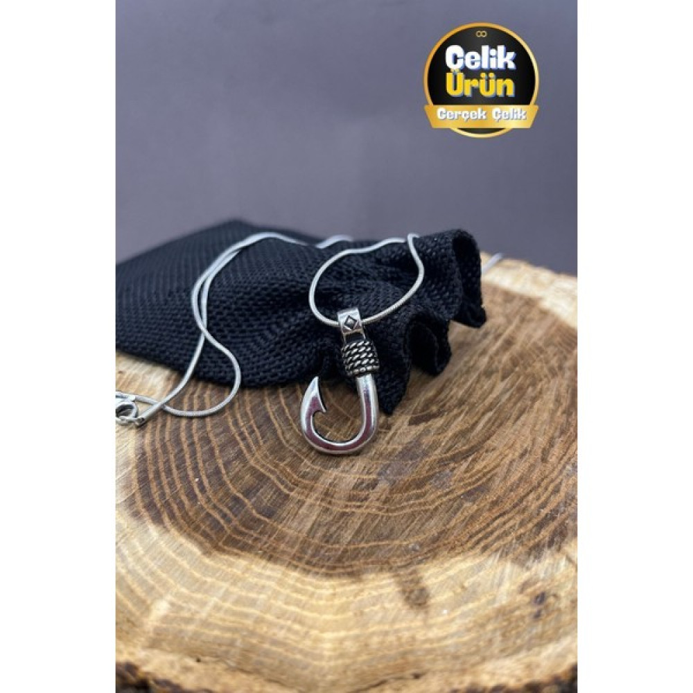 Balzamin Kanca Olta Denizci Kolyesi Çelik Zincir Çelik Kolye Ucu Unisex Çelik Kolye - Gümüş Kolyeler Fiyatı