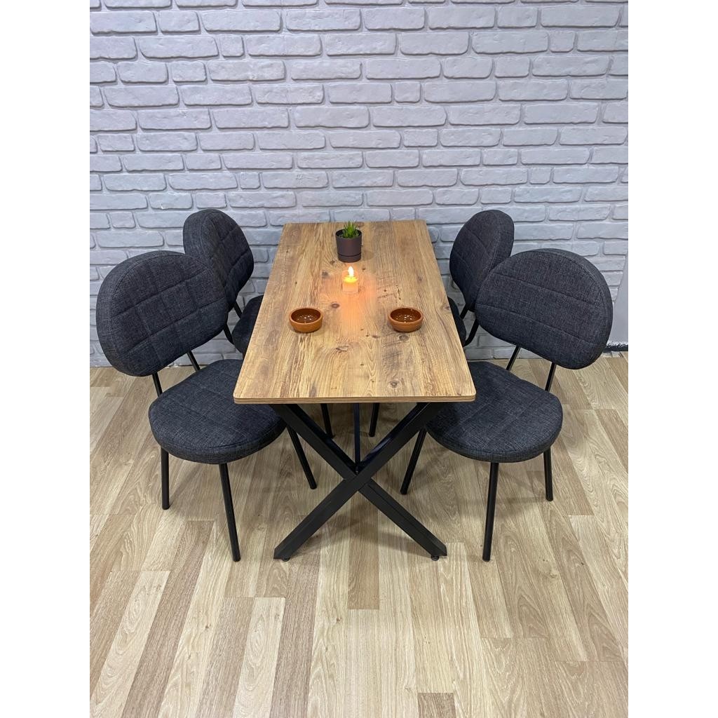 Bambeds Mobilya Masa Takımı, Yemek Masası, Mutfak Masası, Balkon Masası - 70X110 Çam 4 Sandalye Koyu Gri - Atlantik Çam Standart Sandalye Fiyatı