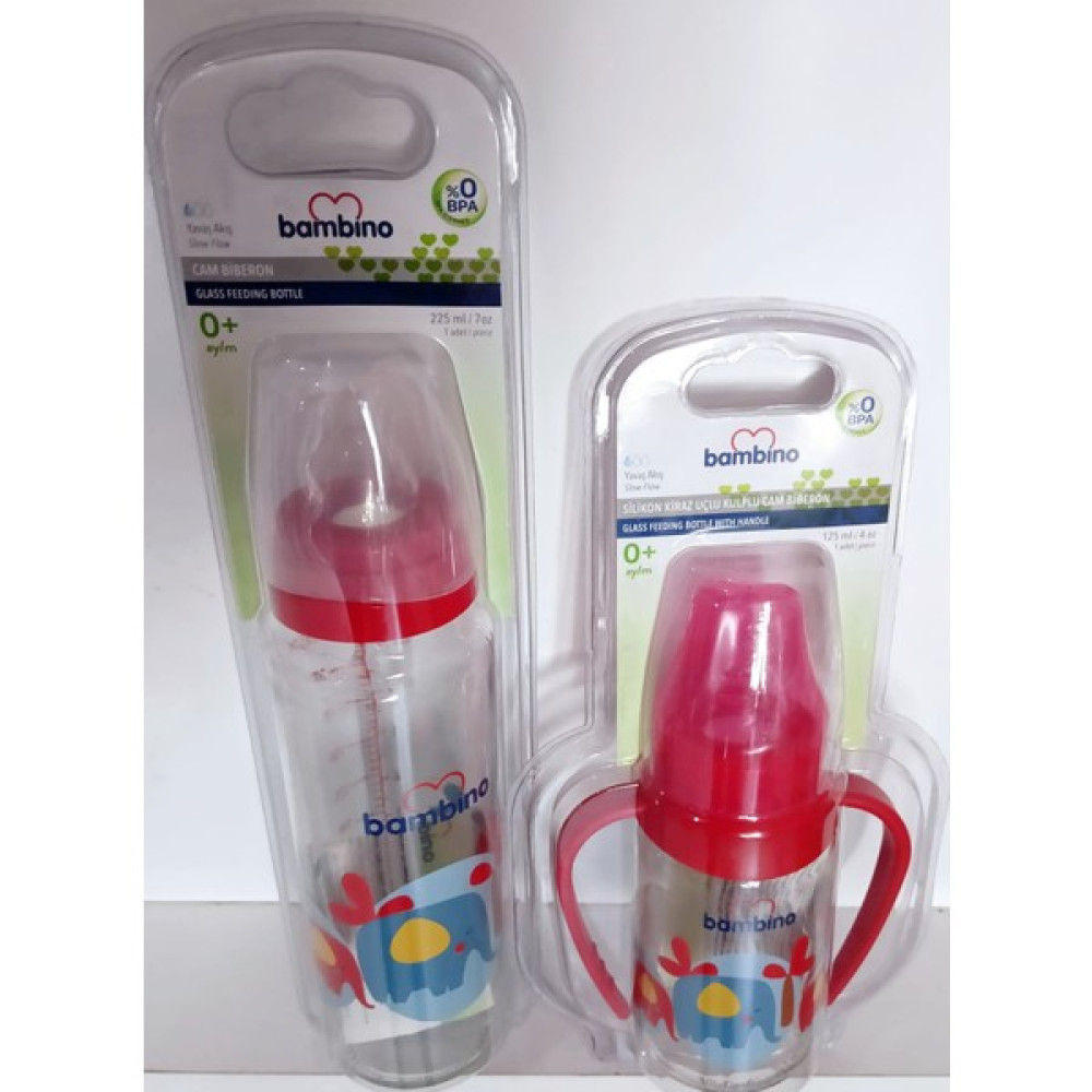 Bambino 225 ml Cam Biberon+ 125 ml Cam Kulplu Biberon (Kırmızı) Biberon Fiyatı