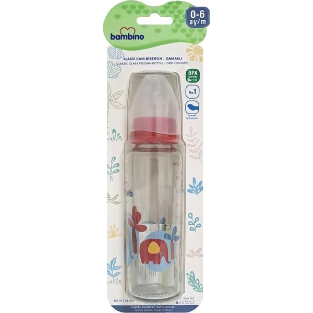 Bambino Cam Biberon 225ML 0+ Ay - Kırmızı - Çiçek Oto Boyaları Fiyatı