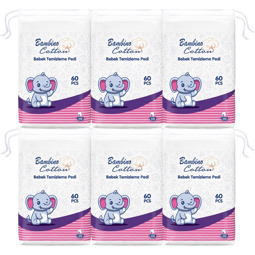 Bambino Cotton Bebe Temizleme Pamuğu %100 Saf Pamuk 6'lı Paket Hassas Ciltler için Özel Diğer Fiyatı