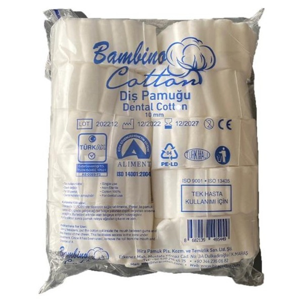 Bambino Cotton Diş Pamuğu 0.10 mm x 3.6 mm 500'lü 1 Paket Makyaj Temizleyicileri Fiyatı