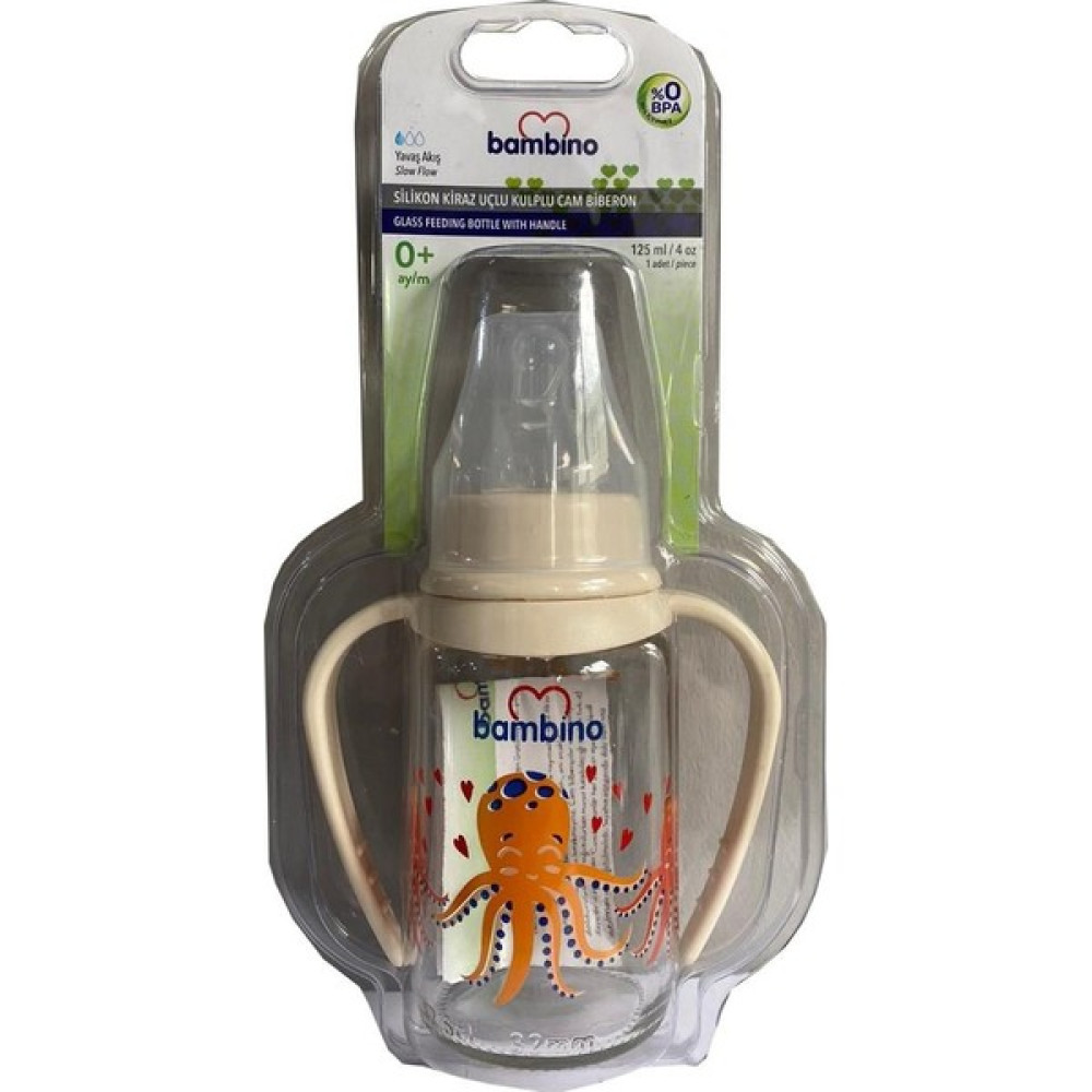 Bambino Kiraz Uçlu Cam Biberon 125 ml 0+Ay Yavaş Akış - Beyaz Biberon Fiyatı