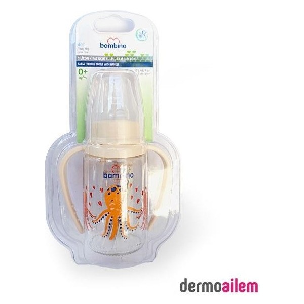 Bambino Silikon Kiraz Uçlu Kulplu Cam Biberon 125 ml Krem B015 Biberon Fiyatı