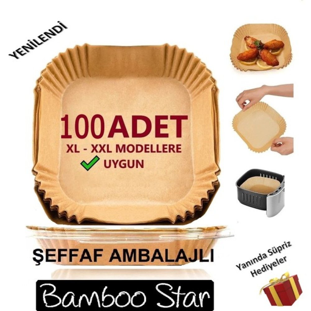 Bamboo Star Airfryer Pişirme Kağıdı Xl-Xxl Büyük Boy 100 Adet Hava Fritöz Parşömen Kağıdı Fırın Kağıdı Tek Kullanımlık Hava Fritöz Kağıt Fırın Sıca... Pişirme Kağıdı Fiyatı