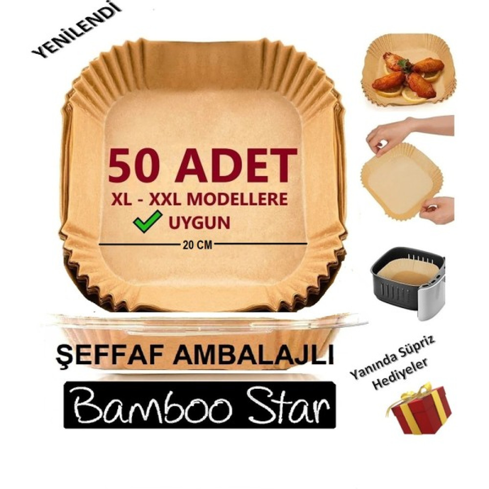 Bamboo Star Airfryer Pişirme Kağıdı Xl-Xxl Büyük Boy 50 Adet Pişirme Kızartma Tavası İçin Uygun 20 cm - Gold Pişirme Kağıdı Fiyatı