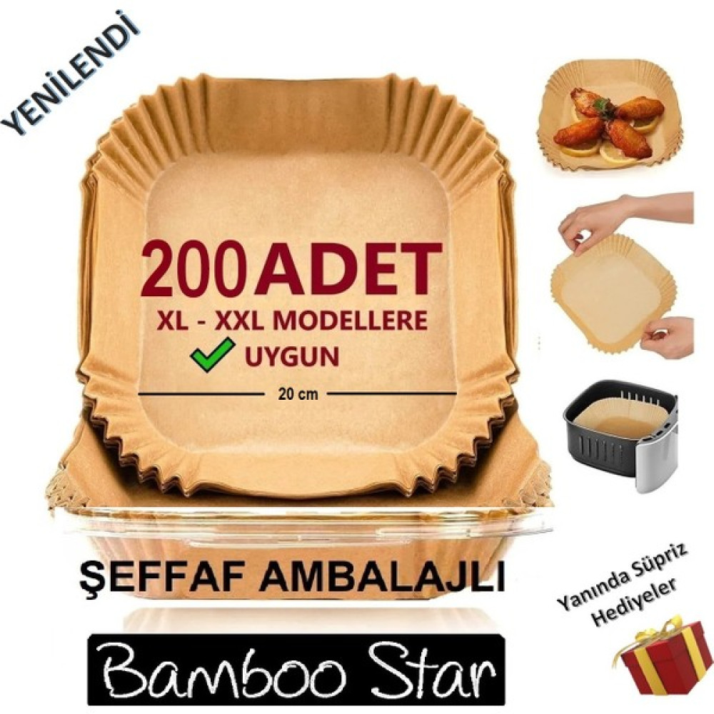 Bamboo Star Airfryer Pişirme Kağıdı Xl-Xxl Büyük Boy Kare 200 Adet Hava Fritöz Parşömen Kağıdı Fırın Kağıdı Tek Kullanımlık Hava Fritöz Kağıt Fırı... Pişirme Kağıdı Fiyatı