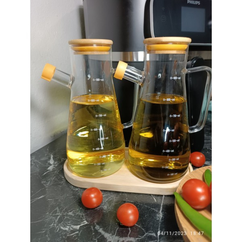 Bamboo Star Borosilikat Bambu Sosluk,yağlık 900ML 2 Li ,yağdanlık ,bambu Altlığı Ile Beraber - Şeffaf - 900 ml Mutfak Gereçleri Fiyatı