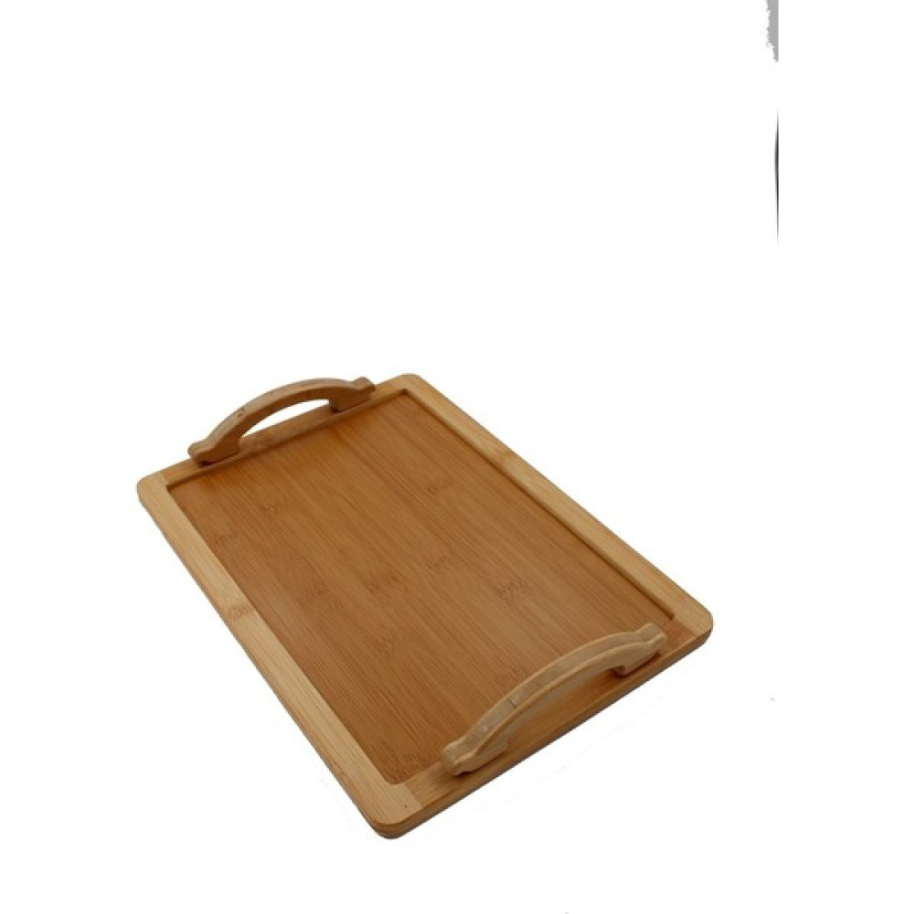 Bambu Dikdörtgen Kulplu Tepsi 33x24.5x5 - Ahşap Servis Tepsisi Fiyatı