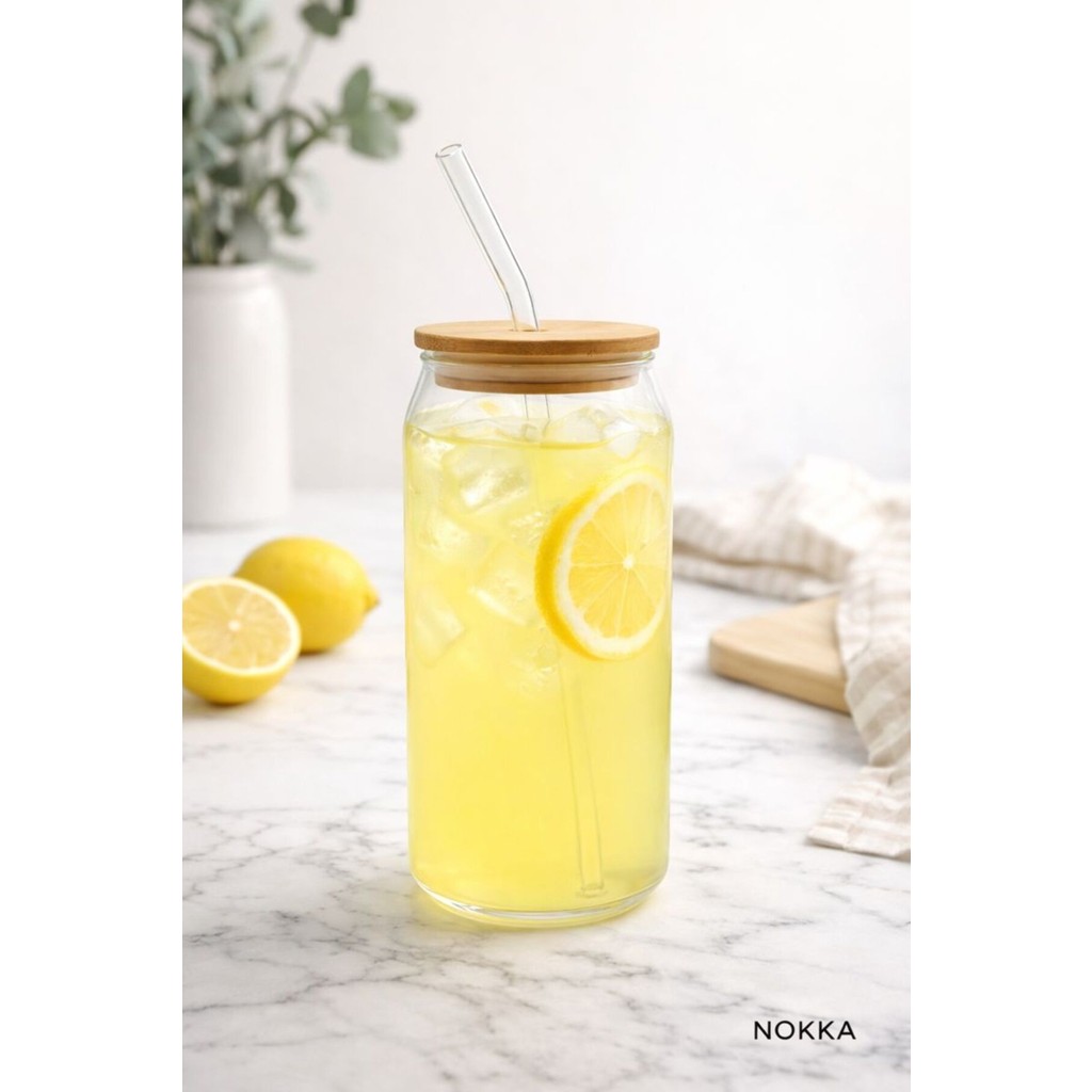 Bambu Kapaklı Pipetli Borosilikat Bardak, Kahve Bardağı, Isı Dayanıklı Bardak, 600 ml - Şeffaf Fincan / Bardak / Kahve Takımı Fiyatı