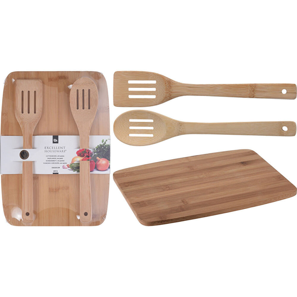 Bambu Kesme Tahtası Kaşıklı 3 Parça Set Çatal / Kaşık / Bıçak Takımları Fiyatı